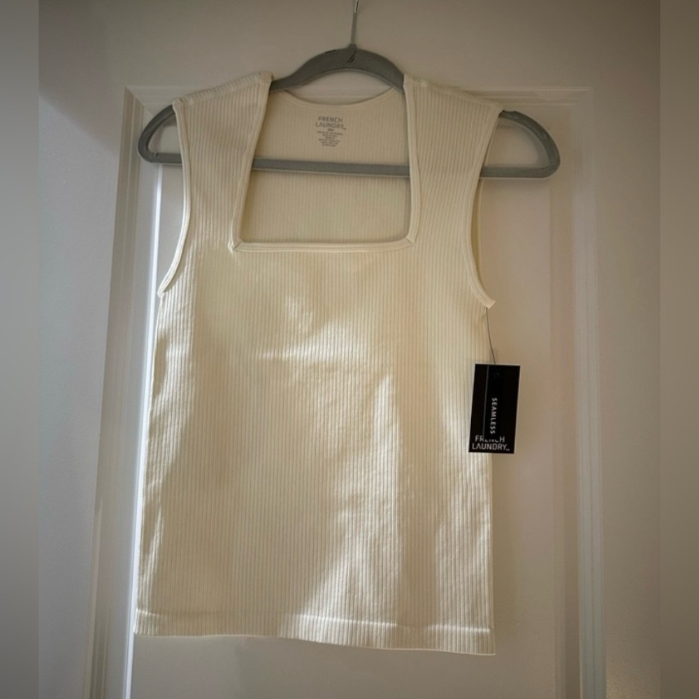Elegant Women’s Cream Ribbed Women's Square Neck Top